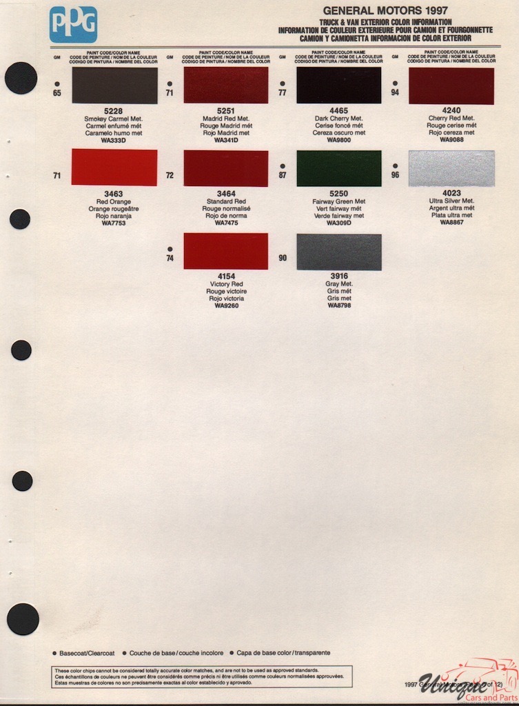 1997 GM Truck Van Paint Charts PPG 3